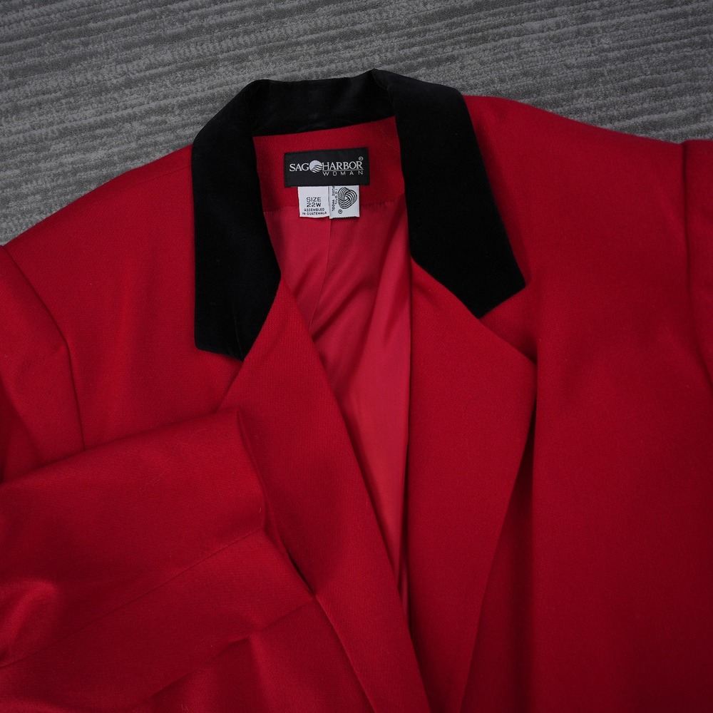 Sag Harbor Blazer Women Red 100% Wool Black Velvet Collar Vintage NWT 22W